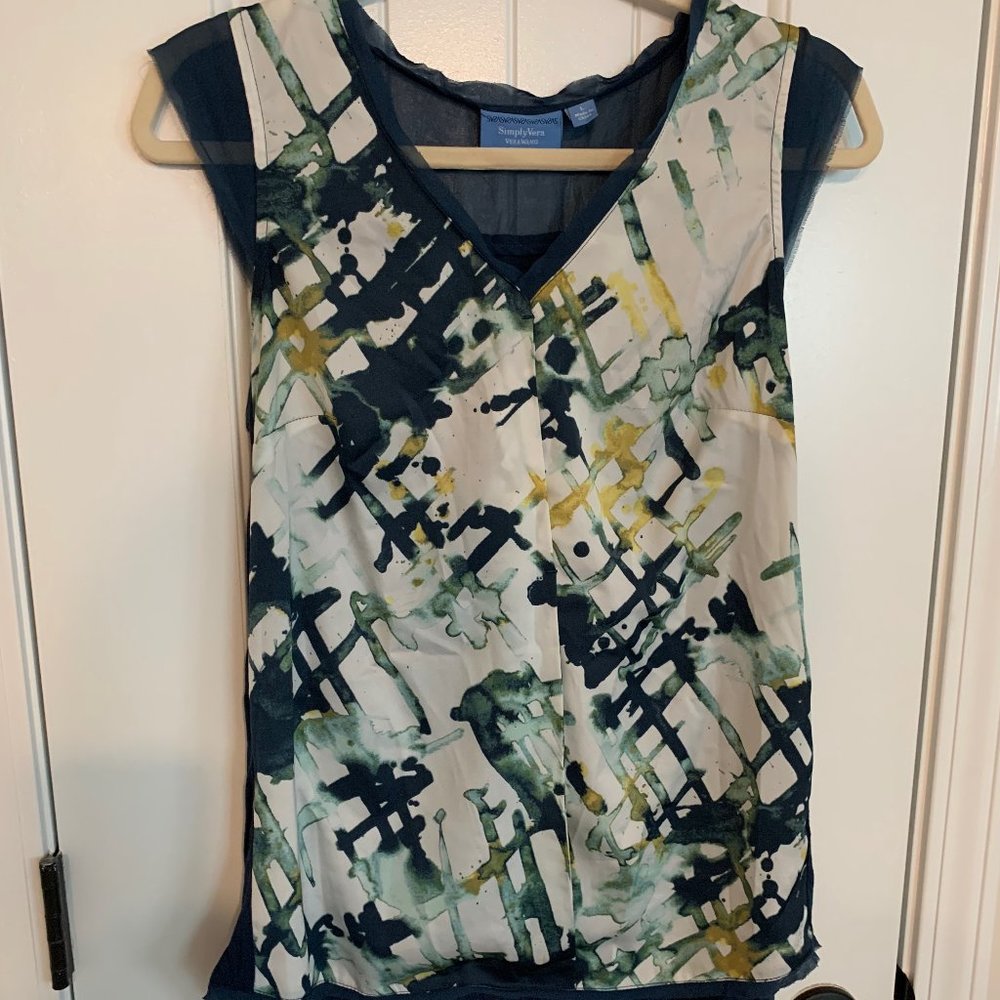 Simply Vera (Vera Wang) Blue Floral Tank Blouse